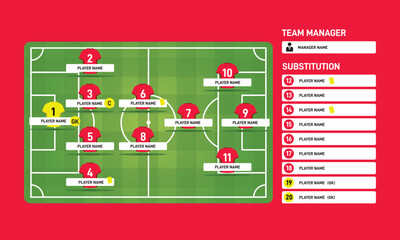 Football or Soccer Starting Lineup Infographic Template Red Team