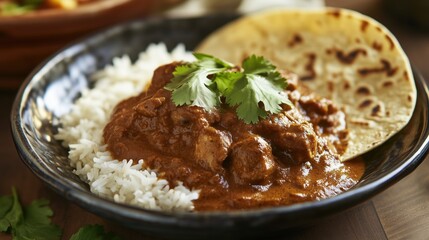 A comforting plate of chicken, served with fragrant rice and soft tortillas, invites a taste of Mexico&rsquo;s bold and soulful flavors.