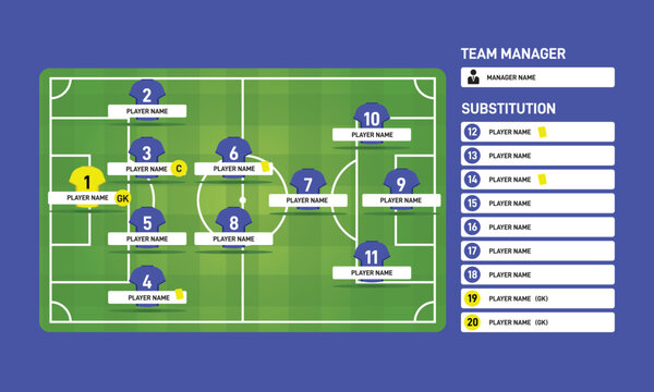 soccer football field Football or Soccer Starting Lineup Infographic Template Blue Team