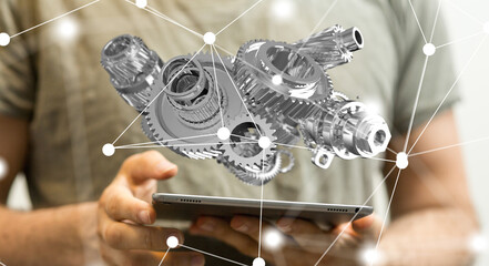 gear system data. Connecting lines and dots.Big data visualization