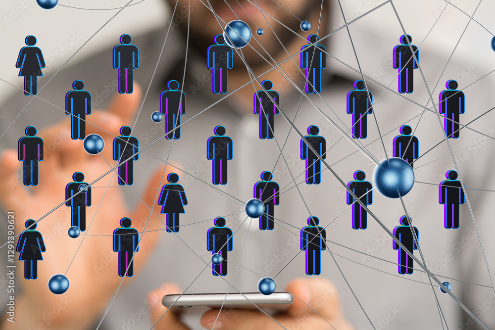 Poster Global network. Blockchain. 3D illustration. Neural networks and artificial intelligence. Abstract