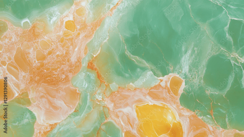 Poster elegant marble background with abstract veining in soft green and warm tones