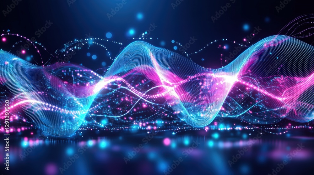 Poster abstract technology background with glowing lines and dots in a digital design pattern