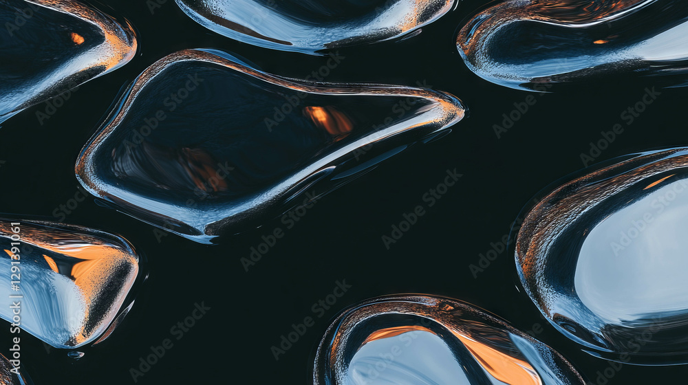 Poster Polished obsidian with sharp reflections background for design