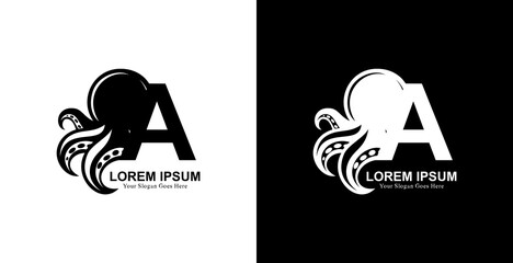 octopus shaped logo design combined with the letter A © Yohanes