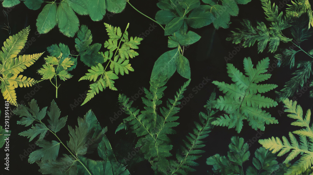 Poster lush greenery ferns texture background for artistic design and nature themes