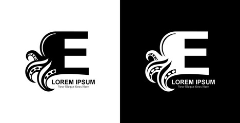 octopus shaped logo design combined with the letter E