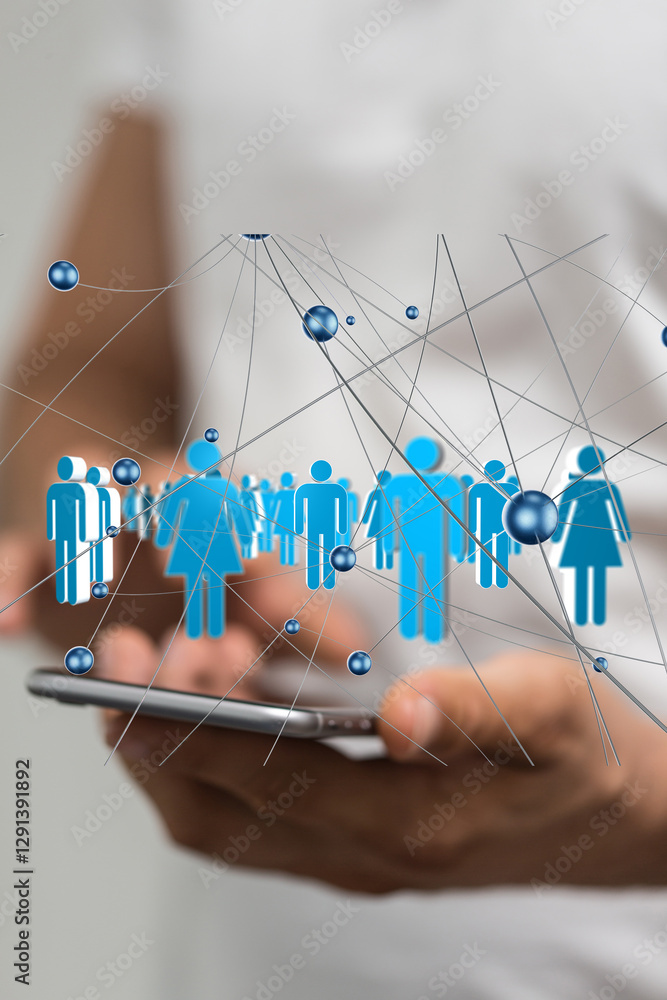 Poster Global network. Blockchain. 3D illustration. Neural networks and artificial intelligence. Abstract