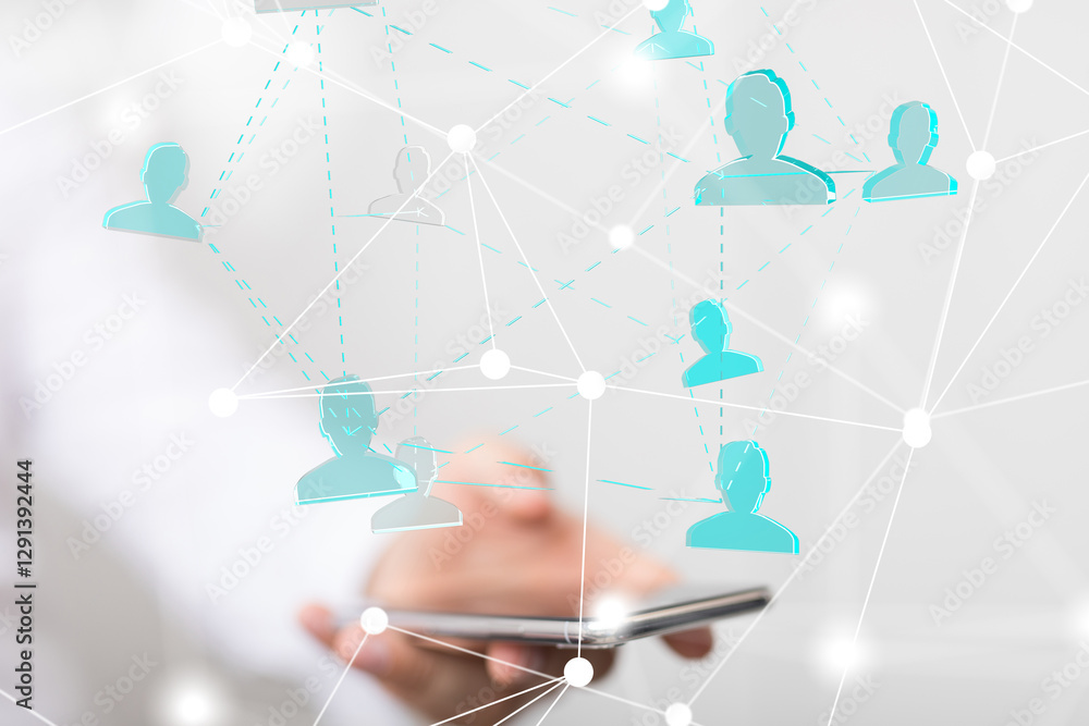 Aufkleber Global network. Blockchain. 3D illustration. Neural networks and artificial intelligence. Abstract