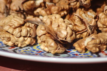 A close-up of peeled walnuts