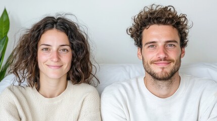 Obraz premium Couple seated indoors, smiling, happy. Possible use stock photo