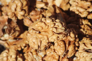 A close-up of peeled walnuts