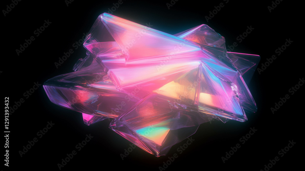 Poster abstract geometric shape with rainbow light effects on dark background for creative designs