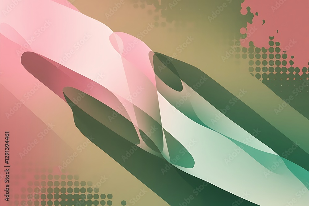 Poster abstract pink green soft diagonal shape light and shadow with halftone dots background