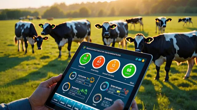 Smart Farming with Digital Tablet Monitoring Livestock Data and Automated Dairy Cow Management in a Green Pasture

