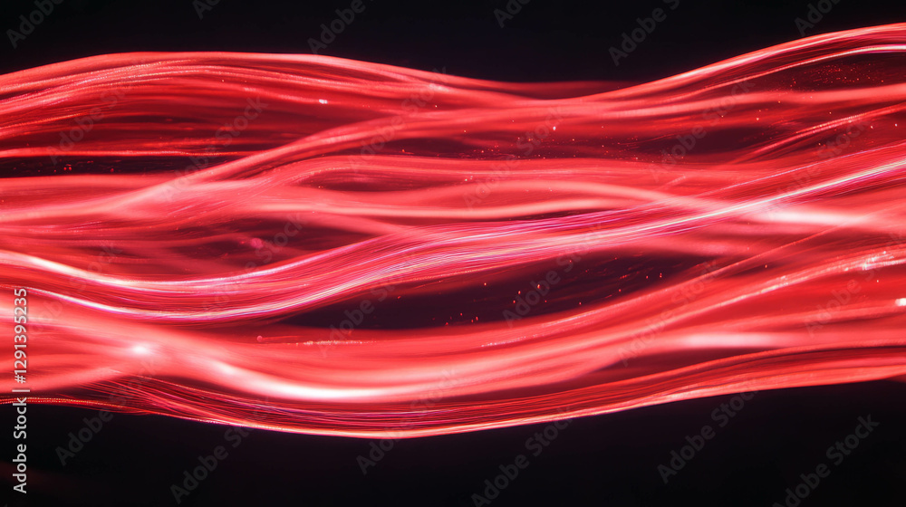 Poster dynamic flow of red abstract light streaks on dark background