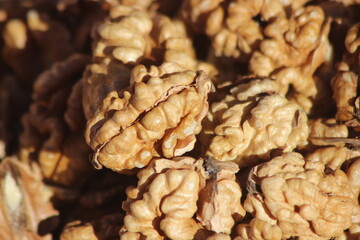 A close-up of peeled walnuts