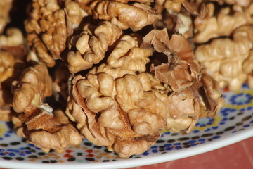 A close-up of peeled walnuts