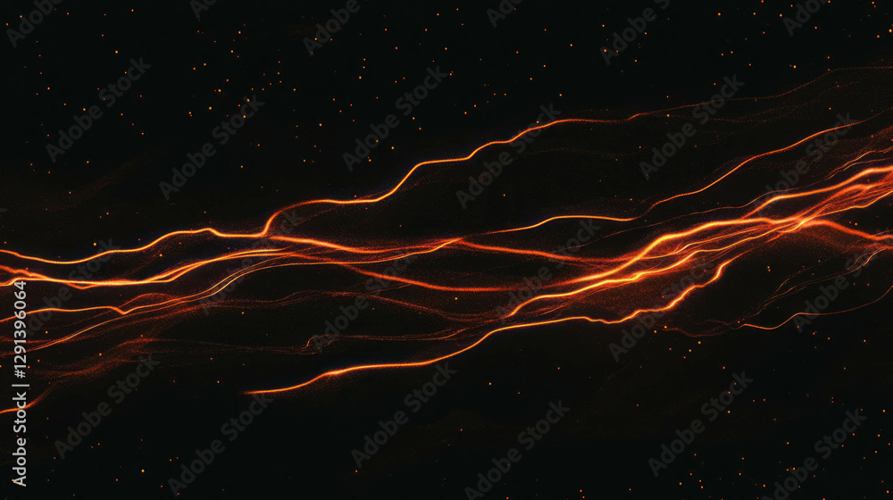 Aufkleber Dynamic energy patterns of red and orange light streams on dark background for digital design