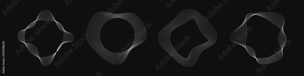Poster set of round curved frames with dynamic wavy stripes