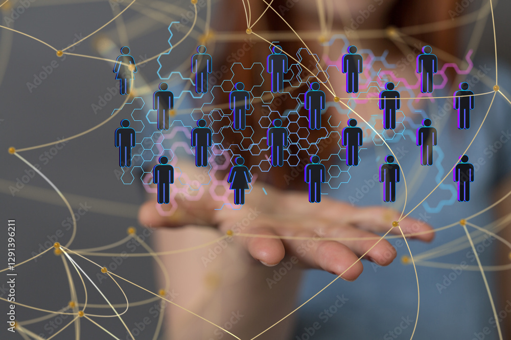 Poster Neural network concept. Connected cells with links.