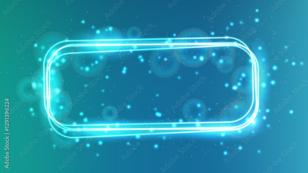 Poster neon rectangular frame with shining effects and sparkles