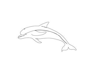 Continuous one line drawing of dolphin fish in the sea. Bottlenose dolphin in single line draw illustration. Editable stroke.