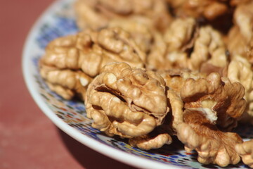 A close-up of peeled walnuts