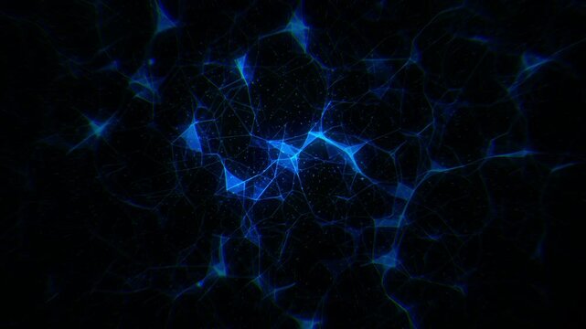 abstract blue background with particles, neuron brain electricity