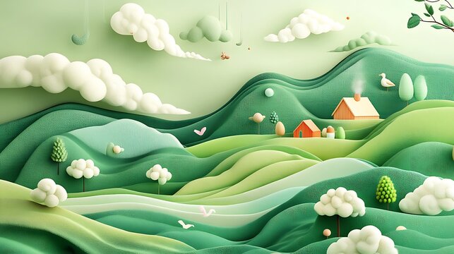 Serene Springtime Cottage: A 3D Rendered Landscape Illustration AI Generated