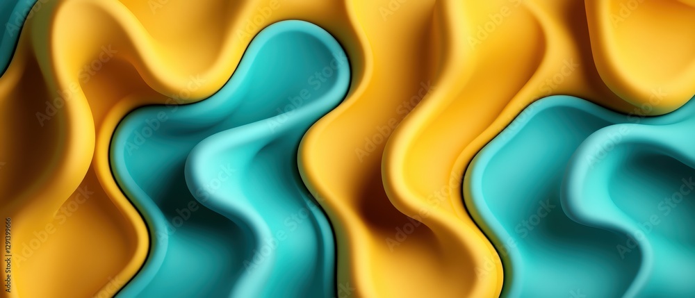 Poster blue and yellow background with wavy patterns and abstract design elements for creative projects