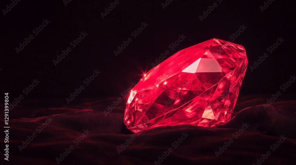 Poster Vibrant ruby gemstone on dark background with sparkling light effect