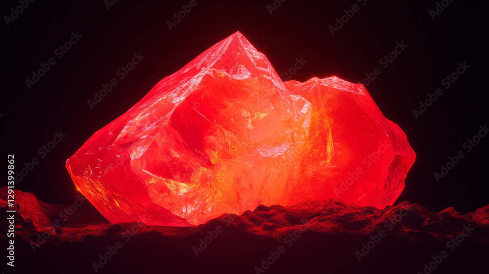 Poster radiant ruby red gemstone with luminescent glow on dark background