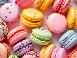 Fototapeta premium Colorful French Macarons Display Assortment of Flavors and Textures for a Sweet and Tempting Treat