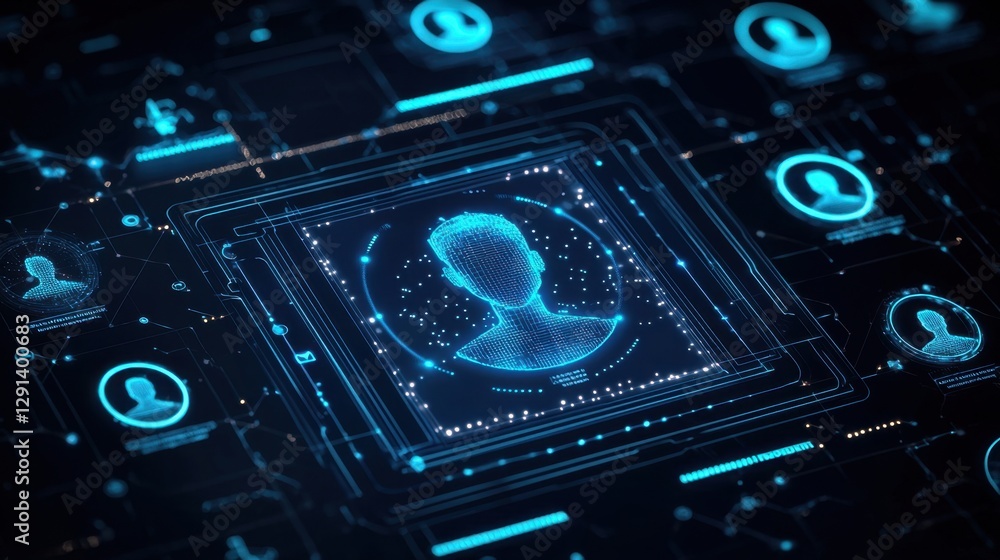 Fototapete futuristic digital identity verification concept with cybersecurity and data protection icons on a b