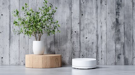 Minimalist plant display, concrete wall, modern home decor