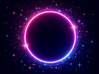Obraz premium Cosmic Radiance Circle Pink Blue Abstract Glow Space Stars Backdrop Elegant Design Futuristic Night
