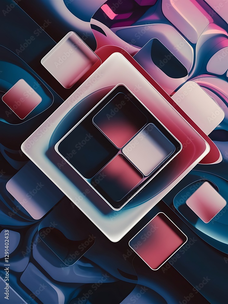Poster square shapes composition geometric abstract background 3d shadow effects and fluid gradients modern