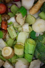 A vibrant mix of fresh root vegetables, celery, leeks, and broccoli, perfect for soups, stews, or roasting.