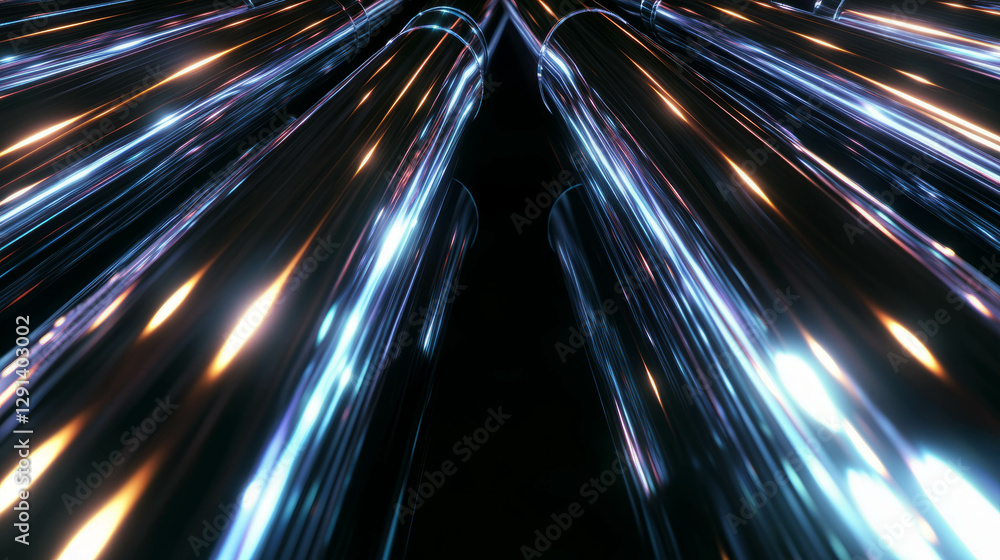 Poster abstract metallic background with shiny chrome pipes and smooth reflections