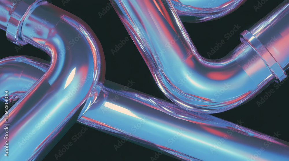 Poster abstract background with shiny chrome pipes and smooth reflections