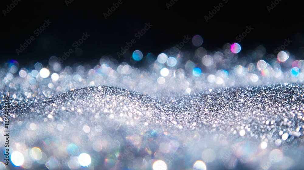 Poster enchanting silver bokeh background with bright white sparkles for festive design