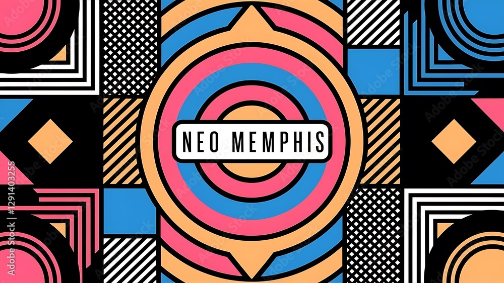Aufkleber neo memphis geometric pattern with circles squares and lines pop art abstract background for covers 