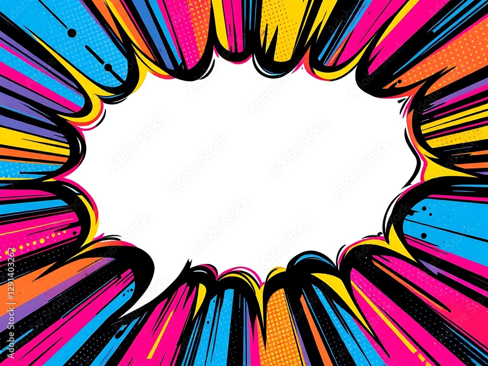 Poster dynamic retro pop art style burst design with vibrant colors for graphic template creation