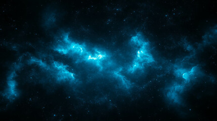 Mystical blue sky background with cosmic light and abstract clouds