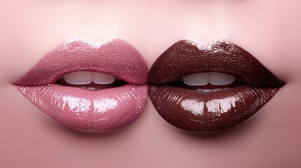 Obraz premium Contrasting glossy lips a study in color and texture