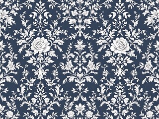Fototapeta premium Elegant Floral Damask Pattern Design with Roses and Leaves for Background Fabric and Textile Print