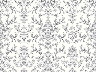 Obraz premium Elegant Floral Damask Pattern Subtle Gray and White Seamless Design for Vintage Interiors Textile Arts