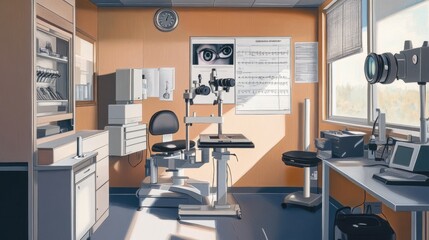Eye Exam Room: Medical Equipment and Tools in a Modern Optometry Office