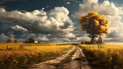 Fototapeta premium The yellow bank in autumn is the wind, and sunlight 